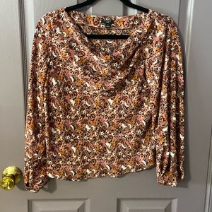 Ann Taylor Petite Size Small Long Sleeve Women’s Blouse Floral Cowl Neck